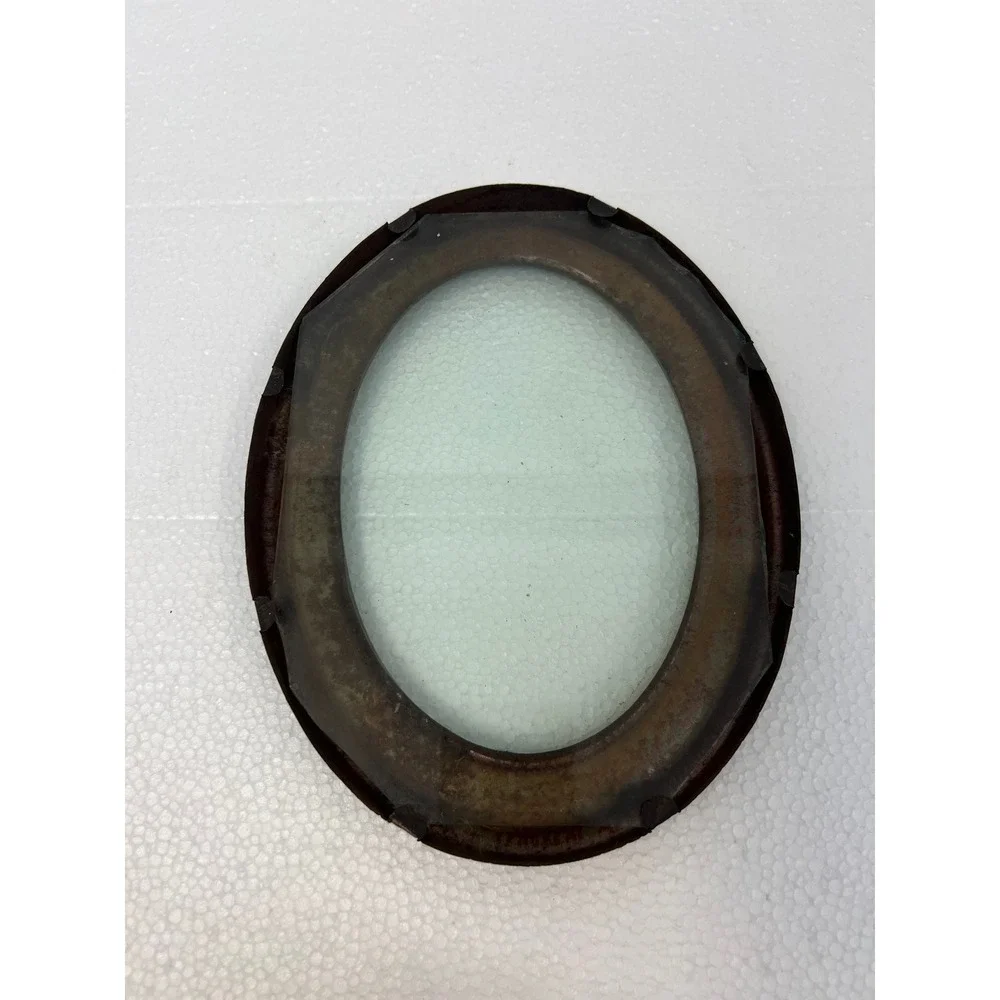 Vintage 1940s Faux Wood Tin Oval Picture Frame w Glass Round Art Deco Metal 6x8